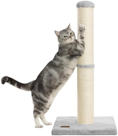 Karolpar 34inch Cat Scratching Post with Natural Sisal Rope 4.3Inch Large Diameter Scratcher Post Tree for Indoor Cats Grey