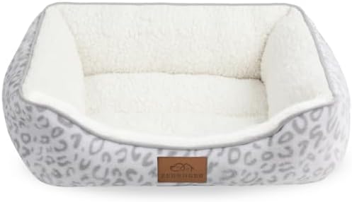 Zerbuger 25in White Leopard Rectangle Cat Dog Bed Machine Washable Sofa