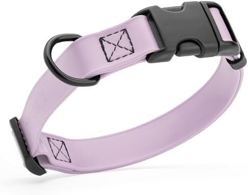 Dogline Biothane Waterproof Dog Collar with Quick Release Buckle Strong Coated Nylon Webbing with Odor- Proof for Easy Care Easy to Clean Fits Small Medium Large Dogs, Lavender 3/4" W 12-19" L