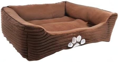 Long Rich HCT REC-005 Reversible Rectangle Pet Bed with Dog Paw Printing, Coffee, By Happycare Textiles, 25 by 21 inches