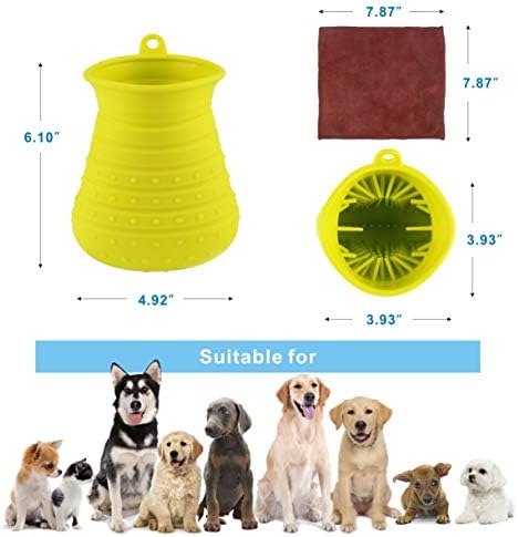 Idepet Dog Paw Cleaner Cup with Towel Pet Foot Washer Protable Dog Cleaning Brush for Puppy Cats Massage Grooming Dirty Claw (Green)