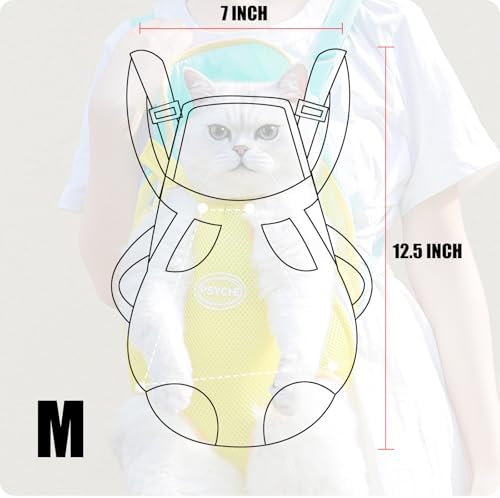 Feya Pet Carrier Backpack, Adjustable Pet Front Cat Carrier Breathable, Easy-Fit for Traveling Hiking for Small Medium Dogs Cats (Powder and Blue Stitching, M-(Recommended Weight 5-7 Catties))