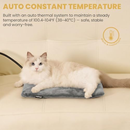 Pet Heating Pad for Cats Dogs Indoor & Sheltered Outdoor Waterproof Heated Cat Bed Heated Dog Bed Chew Resistant Cord Constant Temperature Electric Warming (Grey, S: 16" × 13" × 1.3")