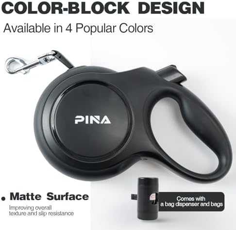 PINA Upgraded Retractable Dog Leash, 26 ft Dog Leash for Small Medium Large Dogs Up to 110lbs, Heavy Duty Reflective Nylon Tape 360° Tangle-Free, with Anti-Slip Handle, One-Handed Brake, Pause, Lock