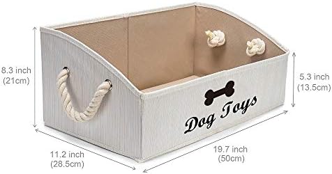Geyecete Large Dog Toys Storage Bins-Foldable Fabric Trapezoid Organizer Boxes with Weave Rope Handle,Collapsible Basket for Shelves,Dog Apparel(Beige-Dog)