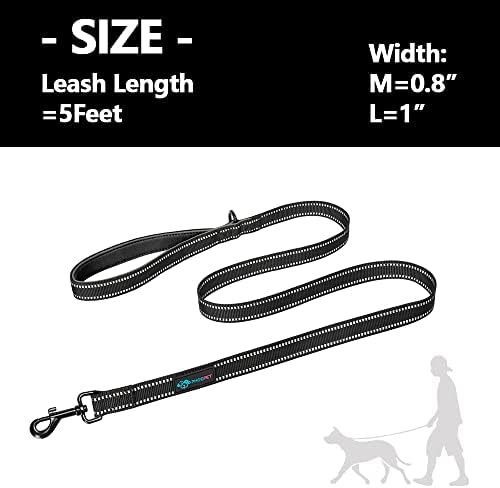 PHOEPET 5 Feet Heavy Duty Dog Leash - Reflective - Soft Padded Handle