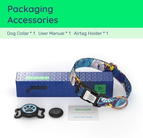 Airtag Dog Collar,with Waterproof airtag Holder,Original Stylish Cute Pattern Design.QR Code ID Buckle,Comfortable Soft Cotton for Small Medium Large Dogs