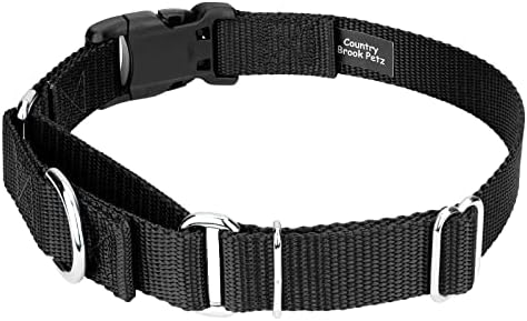 Martingale Dog Collar - Heavy Duty Nylon Adjustable Martingale Dog Collar with Plastic Buckle for Small Medium Large Breeds - 30+ Colors (1 Inch, Extra Large, Black)