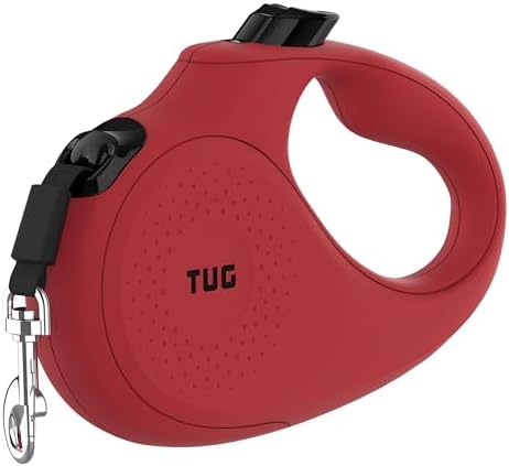 TUG Monochrome 360° Tangle-Free Retractable Dog Leash | 16 ft Strong Nylon Tape (Medium, Red)