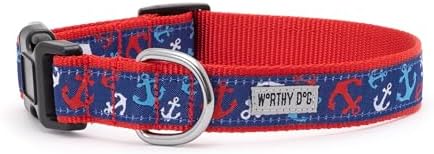 THE WORTHY DOG Summer Print, Adjustable Dog Collar, Large Dogs, Anchors