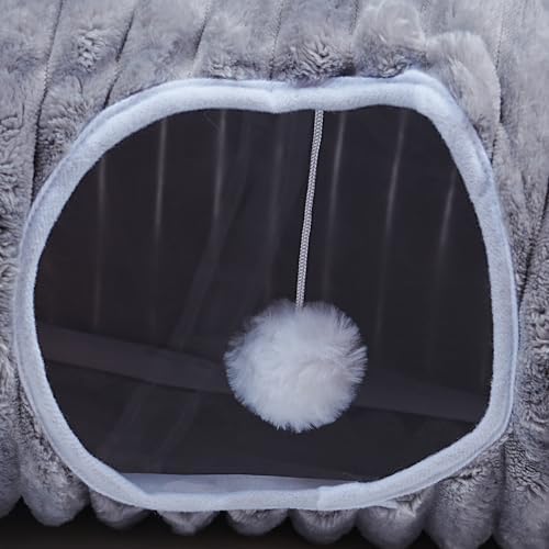 FORMYCATIE Luxurious Cat Tunnel,43" Straight Cat Tunnel Bed with Balls,Cat Toys for Indoor Cats,Collapsible Peekaboo Cat Cave for Kitten Toys (Gray Stripe)