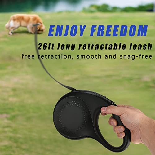 Retractable Dog Leash, 26 Feet Dog Leash for Small to Large Dogs up to 110lbs, Anti-Slip Handle One Button Lock and Release, Heavy Duty 360° Tangle-Free