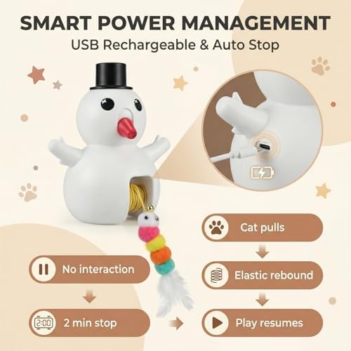 Luxelle Interactive Cat Toy for Indoor Cats, Automatic Hanging Cat Toy with 6.5ft Retractable Elastic Cord, Motion & Laser Play Modes, USB Rechargeable, Wall & Door Mount Toy