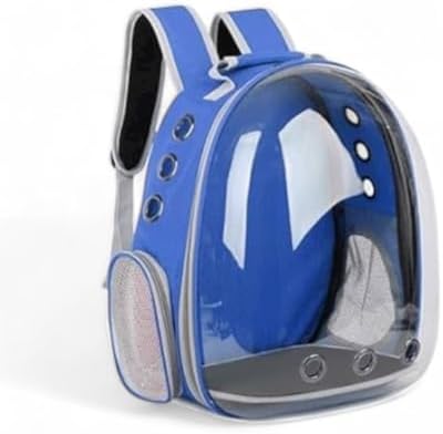 Transportín de Mochila burbuja para mascotas pequeñas y medianas – Diseño de cápsula transparente y transpirable – Bolso de viaje aprobado por aerolíneas, Color personalizado (Blue)