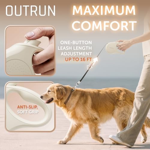 OUTRUN Retractable Dog Leash 16 FT Tape, up to 55 lb, No Tangle