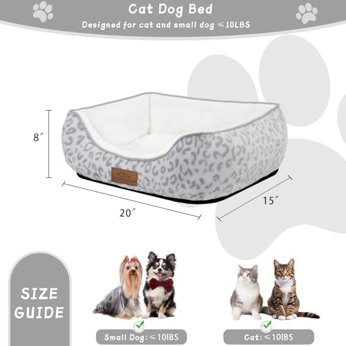 Zerbuger 20in White Leopard Rectangle Cat Dog Bed Machine Washable Sofa