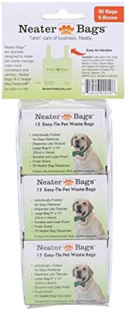 Neater Pet Brands Neater Bags Dog Waste Bag, No Rolls to Fuss With - Dog Poop Bags Dispense One at a Time, Doggie Poop Bag with Easy-Tie Handles (90 Count)