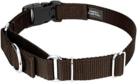 Martingale Dog Collar - Heavy Duty Nylon Adjustable Martingale Dog Collar with Plastic Buckle for Small Medium Large Breeds - 30+ Colors (1 Inch, Large, Brown)