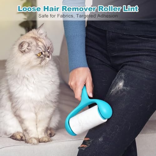 Super Sticky Pet Hair Remover Roll 350 Sheets Set with Upgraded Handle, 7 Rolls, Portable Hair Remover for Clothes, Furniture, Carpets, Dog and Cat Hair