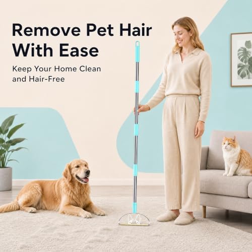 63‘’Ultra Long Heavy Duty Carpet Rake - Efficient Pet Hair Remover for Carpets, Rugs & Furniture, Deep Cleaning Carpet Scraper, Durable Home Use Tool by LINTPLUS