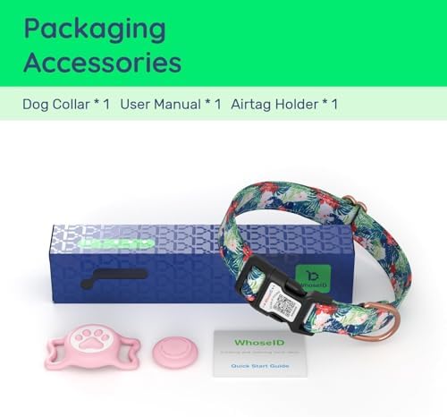 Airtag Dog Collar,with Waterproof airtag Holder,Original Stylish Cute Pattern Design.QR Code ID Buckle,Comfortable Soft Cotton for Small Medium Large Dogs