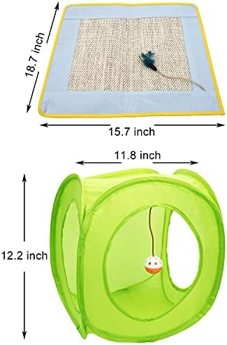 Youngever 18 Cat Toys Kitten Toys Assortments, Cat Teaser Wand, Interactive Bell Toy, Sparkle Balls for Cat, Puppy, Kitty, Kitten (with Square Tunnel and Scratching Mat)