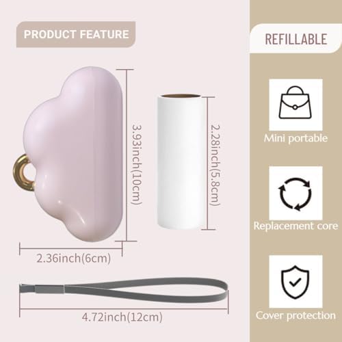 Portable Lint Roller 150 Sheets Travel Size, Mini Lint Roller for Clothes and Reusable Pet Hair Remover, Cute Small Sticky Dust Remover Refillable