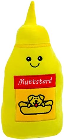Giftable World Pet Plush Pet Toy Fruits, Cupcakes, Ice Creams, Mug with Squeaker Dog Chew Toy (10" Ketchup & Mustard)