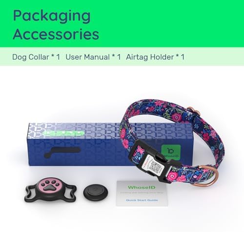 Airtag Dog Collar,with Waterproof airtag Holder,Original Stylish Cute Pattern Design.QR Code ID Buckle,Comfortable Soft Cotton for Small Medium Large Dogs
