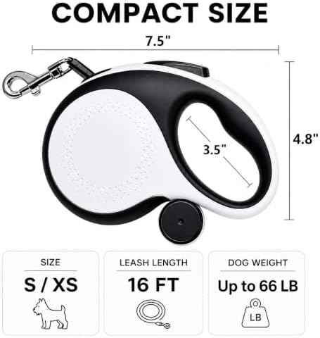 JALOVE Retractable Dog Leash for Small Dogs, 16ft Up to 66 lbs