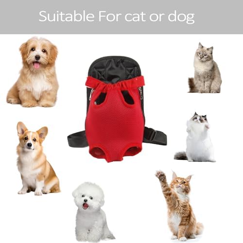 Pet Carrier Backpack, Adjustable Pet Front Cat Dog Carrier Backpack Travel Bag, Legs Out, Easy-Fit for Traveling Hiking Camping for Small Medium Big Dogs Cats Puppies (Red, Large)