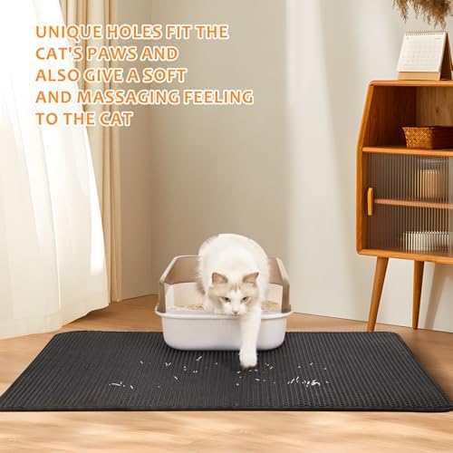 22"x30" Cat Litter Mat, EVA & Fabric Double Layer Design Waterproof Bottom Cat Litter Mat, Anti-slip Litter Box Mat, Easy To Catch Pet Litter, Easier To Clean, Washable, Soft on Paws, Black