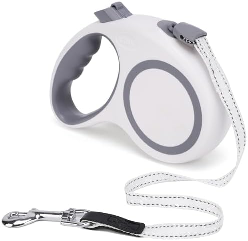 Retractable Dog Leash, 20 FT Dog Walking Leash for Small Medium Large Dogs up to 44 lbs, Heavy Duty No Tangle (White, 20 FT (0-44 lbs))