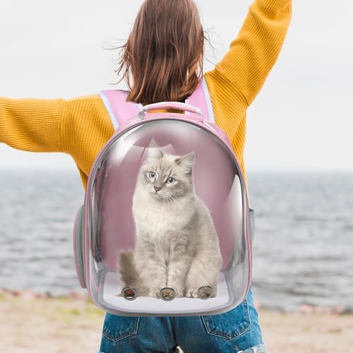 Cat Backpack, Airline Approved Bubble Carrying Bag for Small Medium Dogs Cats, Space Capsule Pet Carrier Dog Hiking Backpack Travel Carrier (Pink)