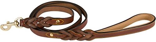 Leather Braided Dog Leash, Brown 6ft x 3/4 Inch, Naturally Tanned 6 Foot Full Grain Leather Lead