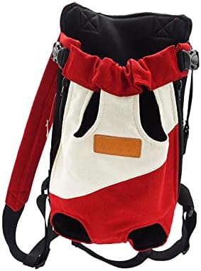 Pet Carrier Backpack Cat Chest Bag Portable Shoulder Strap Front Carrier Legs Out for Walking Hiking Camping (M Red White)