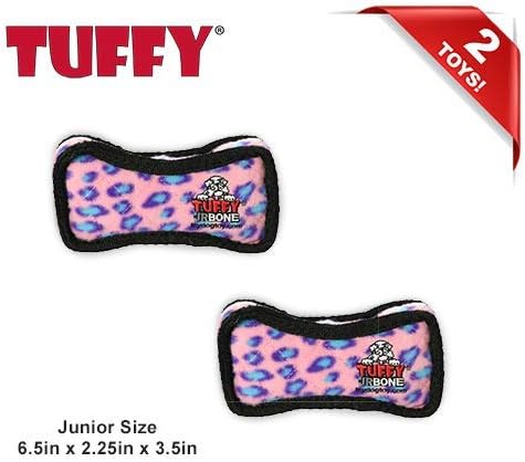 TUFFY - World's Tuffest Soft Dog Toy - Junior Bone -Squeakers -Multiple Layers. Made Durable, Strong & Tough.Interactive Play(Tug, Toss & Fetch). Machine Washable & Floats (Pink Leopard, Bone2 2 Pack)
