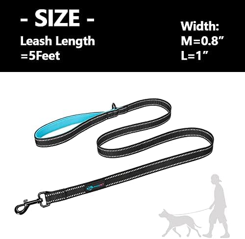 PHOEPET 5 Feet Heavy Duty Dog Leash - Reflective - Soft Padded Handle
