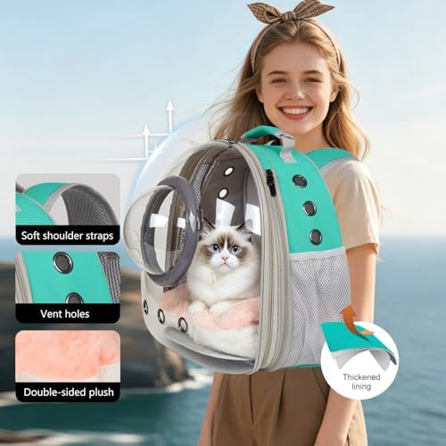Front Extension Cat Backpack Carrier, Pet Travel Backpack for Kitten and Small Dogs, Clear Bubble Window Space Capsule Astronaut Liked Portable Vet Visit Book Bag Airline Approved