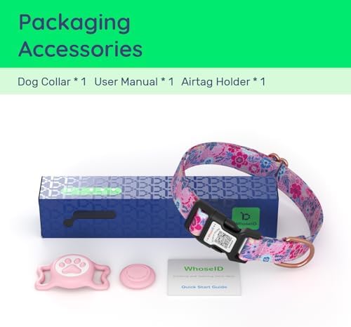 Airtag Dog Collar,with Waterproof airtag Holder,Original Stylish Cute Pattern Design.QR Code ID Buckle,Comfortable Soft Cotton for Small Medium Large Dogs