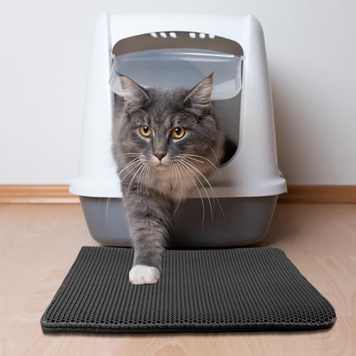Cat Litter Mat - 24x15 Waterproof Litter Box Mat with Dual-Layer Honeycomb Design for Trapping Litter - Slip-Resistant Cat Mat by PETMAKER (Black)