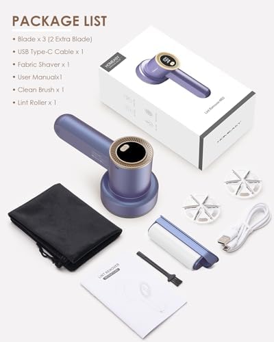 HOMEASY Fabric Shaver, Rechargeable Lint Remover for Clothes Purple
