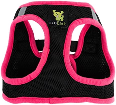 EcoBark Small Dog Harness - Luxury Soft Step in Dog Harnesses for Puppy & Small Dogs - Reflective Mini Body Halter Vest for Little Dogs (Black and Pink, Small)
