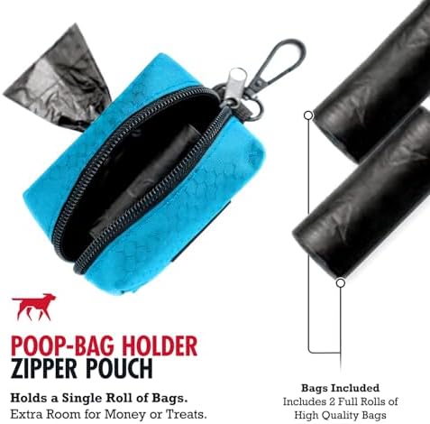 Tuff Pupper Dog Poop Bag Holder | Works with Any Dog Leash | Zippered Waste Bag Dispenser | Waterproof with Rust-Proof Clip | Convenient Lightweight Design | Includes 2 Rolls of Leak-Proof Bags