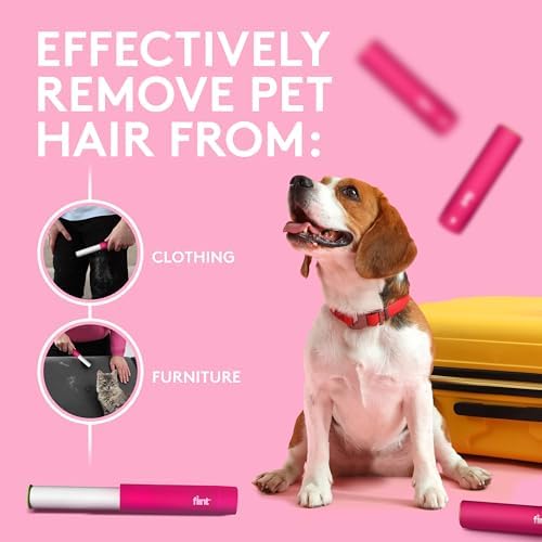 Flint Classic Pink Retractable Mini Lint Roller with 90 Extra Sticky Sheets, Small and Portable Lint Roller, Ideal Pet Hair Remover, Travel Lint Rollers for pet Hair Extra Sticky
