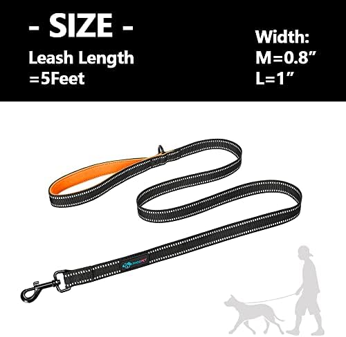 PHOEPET 5 Feet Heavy Duty Dog Leash - Reflective - Soft Padded Handle