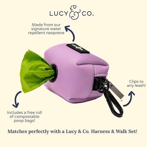 Lucy & Co. Bouquet Dog Poop Bag Holder and Dispenser, Clips to Leash, Water-Repellent Neoprene, Includes Refill Roll