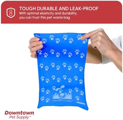 Downtown Pet Supply Poop Bags for Dogs with Dispenser, 220 Count - Leak-Proof Dog Waste Bags and Bone-Shaped Dog Poop Bags Holder for Leash - Rainbow with Paw Prints, 12.5" x 8.5"