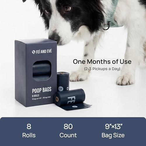 Fei & Eve Dog Poop Bags 8 Rolls, Extra Thick 25 Micron & 100% Leak-Proof