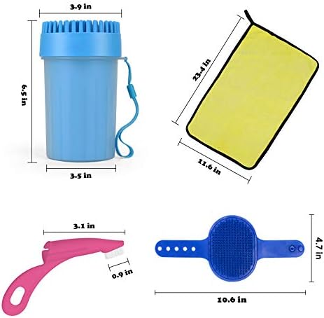 Dog Cat Paw Cleaner Cup Set,4 in 1 Silicone Dog Paw Washer Cup with Towel and Pet Grooming Bath Brush,Portable Pet Cleaning Brush for Puppy Cats Massage Grooming Dirty Claws